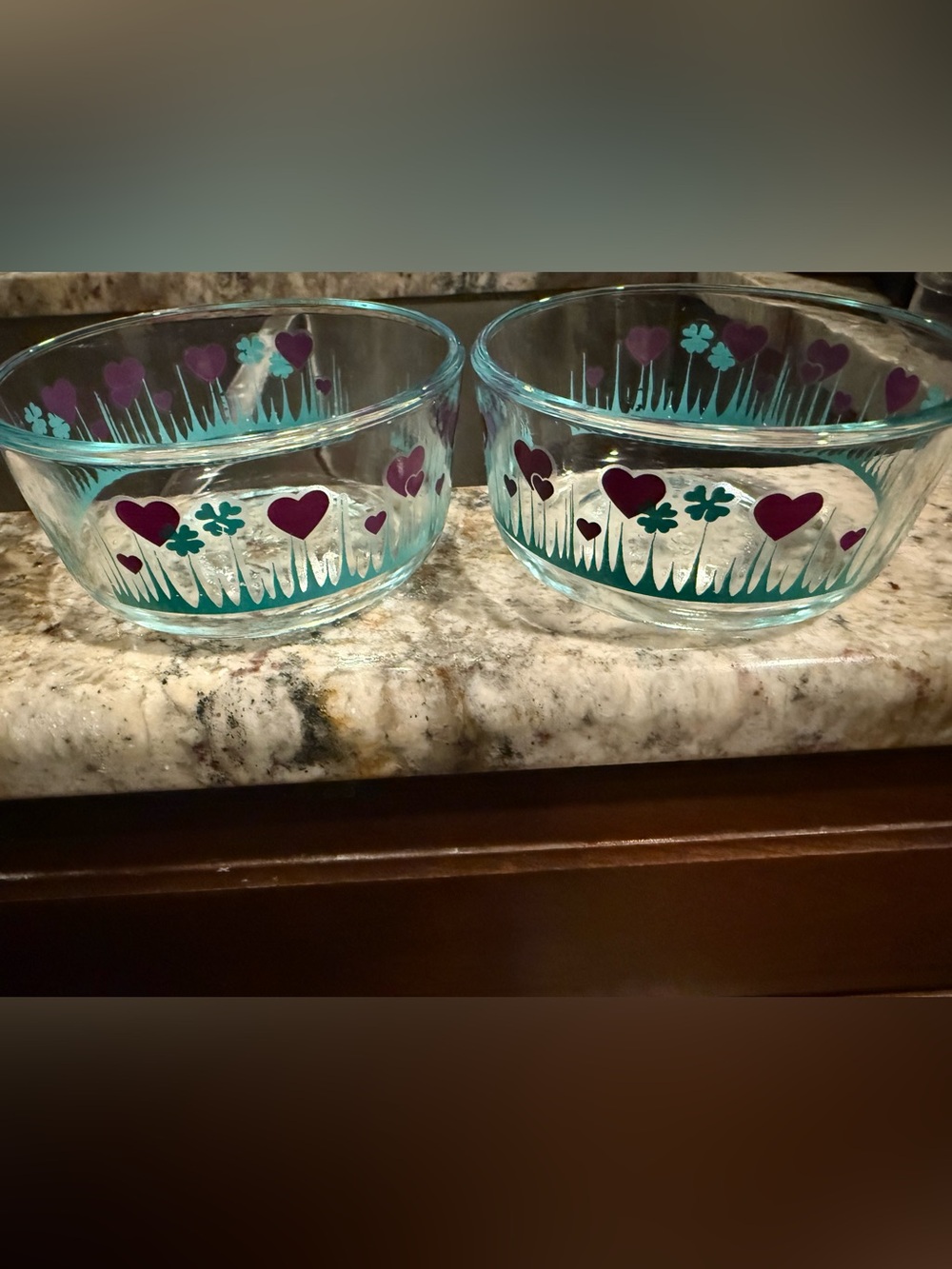 Pyrex Lucky in Love Ourple Flowers Set of 2